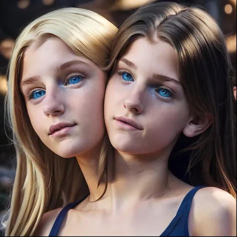 2heads, (two headed girl:1.5), (young teen:1.5), (female:1.5), (blonde:1.4), (two heads attached to one body:1.4), conjoined twins, heads side by side, one body, young, uncomfortable, barefoot