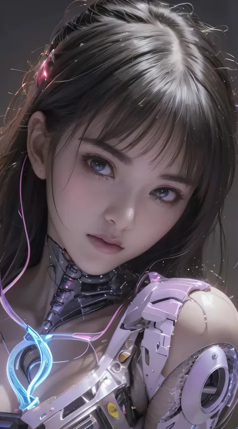 a close up of a woman with a futuristic outfit and headphones, cute cyborg girl, beautiful girl cyborg, perfect android girl, gu...