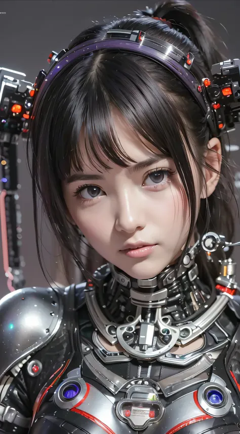 a close up of a woman in a futuristic suit with a sci - fiore, cute cyborg girl, perfect android girl, beautiful girl cyborg, cy...