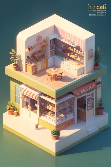 isometric design，ice cream，cake shop，Dessert shop