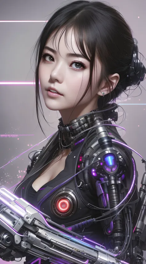 a close up of a woman in a futuristic suit with a gun, dreamy cyberpunk girl, cute cyborg girl, female cyberpunk anime girl, cyb...