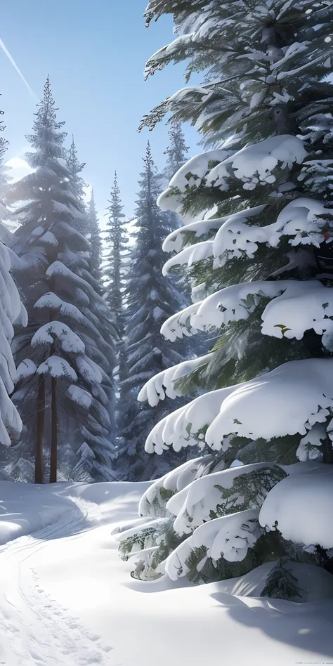 masterpiece, best quality, high quality, extremely detailed cg unity 8k wallpaper, taiga, silence, towering conifers covered wit...