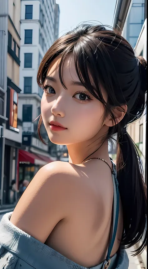 (top-quality:0.8)、perfect anime illustration、extreme close-up portrait of beautiful woman walking in city