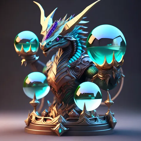 photo of divinestatue inkpunk（additional weapons），a domineering dragon with a side leak，made of crystal balls，highly detailed an...