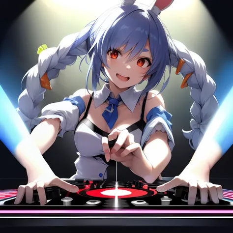 a dj, showcasing her skills on the turntables