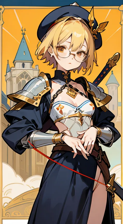 （marco）,perfect ,don quixote \(limbus company\, naked、blonde hair, a beauty girl、eye glasses、middlebreasts、short hair, hair betw...