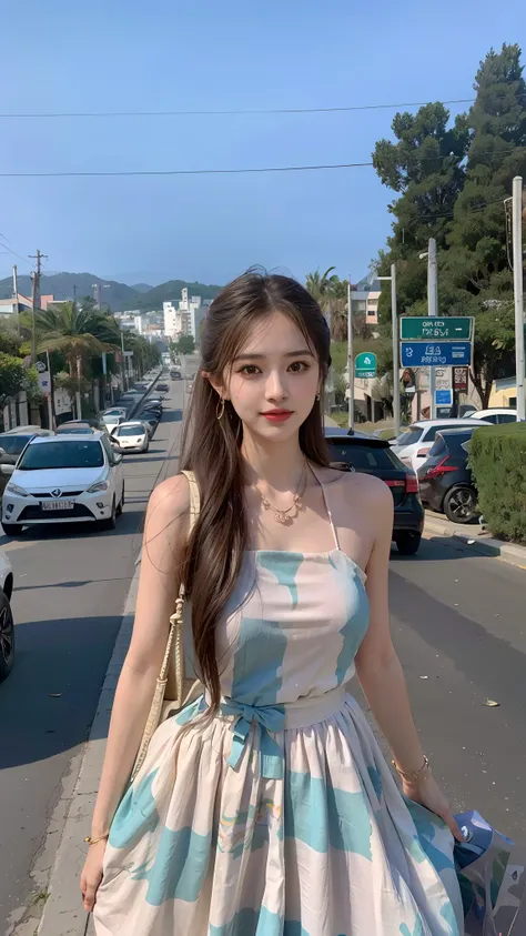 araki woman in dress drives down the street, lalisa manobal, dilraba dilmurat, anna nikonova aka newmilky, near the beach, 19-ye...