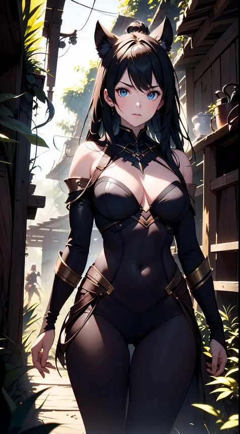tmasterpiece, Johnny Depp walks through the jungle at night in a firefly, (high detal:1 1), Rough face, cleavage,black long pants,Black Panther,Off-the-shoulder attire,Large breasts,Natural skin, high qulity, NSFW, beautidful eyes, (Detailed face and eyes)...