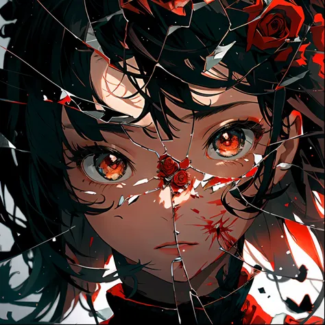 1 girl,solo,red eyes,blood rose