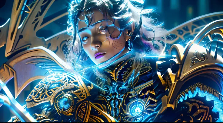 Intricate 3D rendering of the beautiful angel of death、biomechanical cyborg、Analog 150mm lens、Nice natural soft edge light、Neon veins、Root、Color details、Boris Bidjan Saberi costume、Pearl earrings、nipple piercing、Art Nouveau fashion embroidery、intricately d...