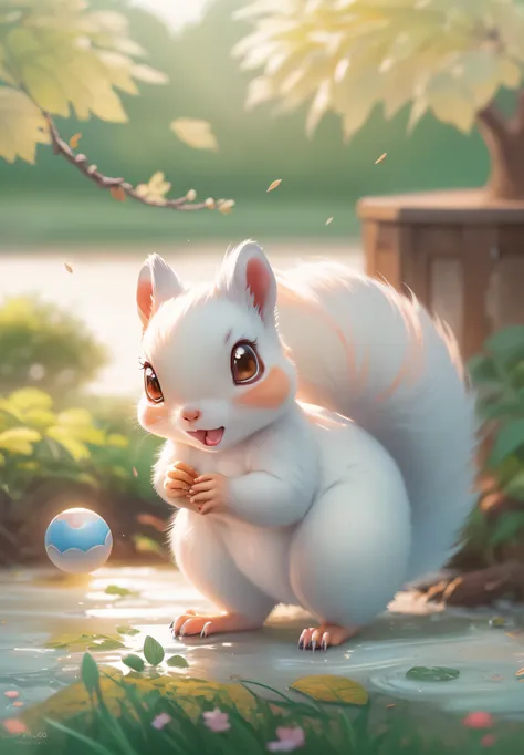 (digital painting),(best quality), (white, cute squirrel), strong, china, cure sunshine, panorama,full body,chibi,8k ultra-reali...