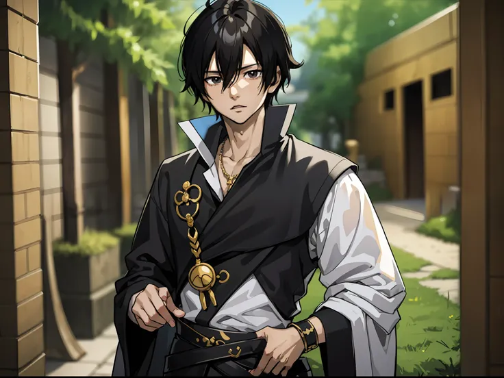 masterpiece, best quality, hiquality, 1boy, 独奏, male focus, looking a viewer, upper-body, zeref, black hair