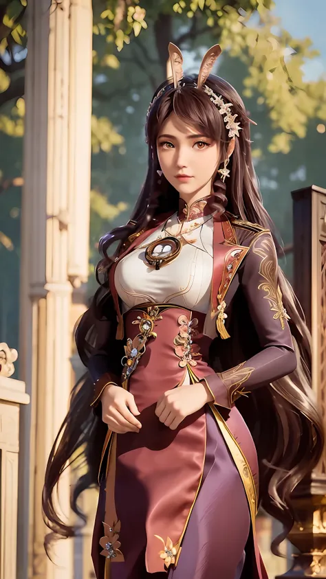 there was a woman wearing a dress with long hair, full-body xianxia, elegant cinematic pose, zhongli from genshin impact, yun li...