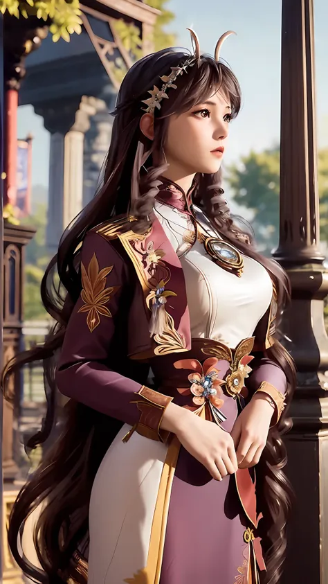 there was a woman wearing a dress with long hair, full-body xianxia, elegant cinematic pose, zhongli from genshin impact, yun li...