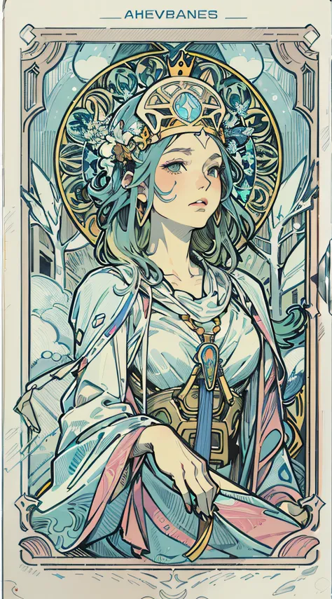 "masterpiece, top-quality, tarot card-inspired, tarot card aesthetic: line art with bold outlines, subject: the high priestess.,...