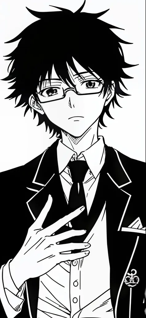 anime boy in glasses and tie looking at something, kentaro miura manga art style, manga style of kentaro miura, kentaro miura ma...