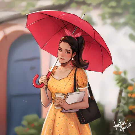 Theres a woman holding an umbrella and a book, Fanart, pintura digital dos desenhos animados, in illustration style digital,