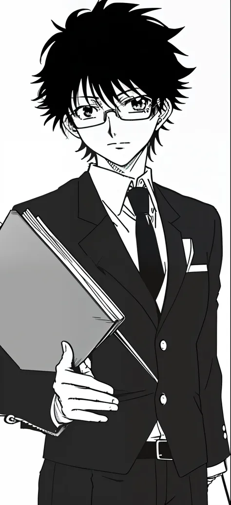 anime boy in glasses and tie looking at something, kentaro miura manga art style, manga style of kentaro miura, kentaro miura ma...