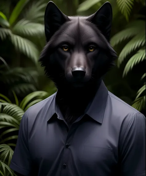 (realistic, professional photo:1.2), best quality, anthropomorphic wolf, (furry body:1.2), detailed dark fur, (detailed skin:1.2...