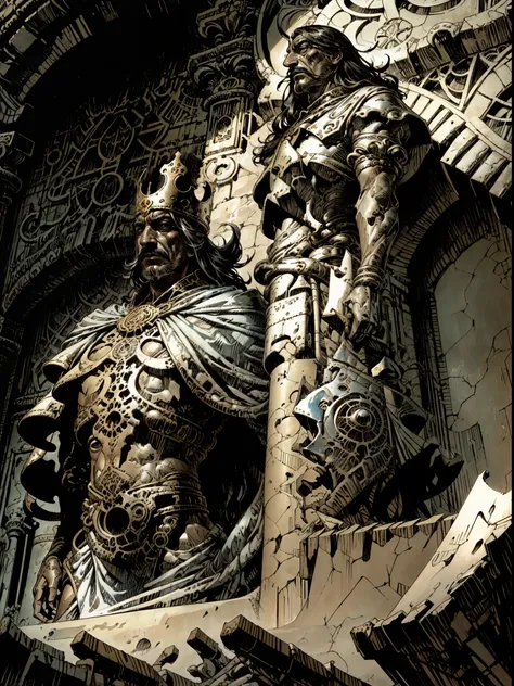 Salvador Dali as king, cinematic lighting, by elmore, greg rutkowski, artgerm, alphonse mucha