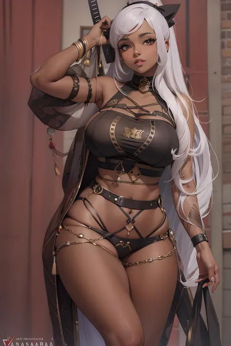 naninfluencer brown skin, very curvy toned naniwaifu, sexy and seductive Saibaa Panku Ninja Kyarakutaa custom wearing
