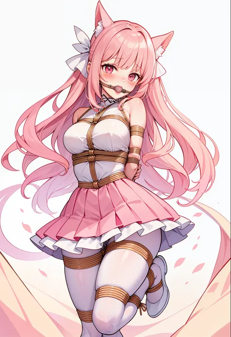 masterpiece, best quality, girl,((blush)),pink dress,((white pantyhose)),((arms_behind_back)),((legs together)), (((bondage))), ...