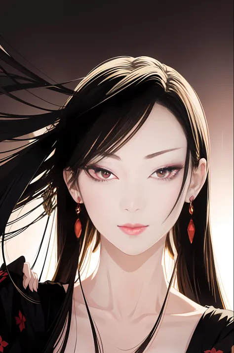 tsuruta ichiro, Narrow-eyed, 1girl in, Allback、thin clothes、See-through and luxurious embroidered dresses、Accurate skeleton、deadpan、(short cut hair)、perfect hand,Cross beautiful limbs、Hair is short、Mouth to seduce、 Raise the chin、Seductive Embroidery Dress...