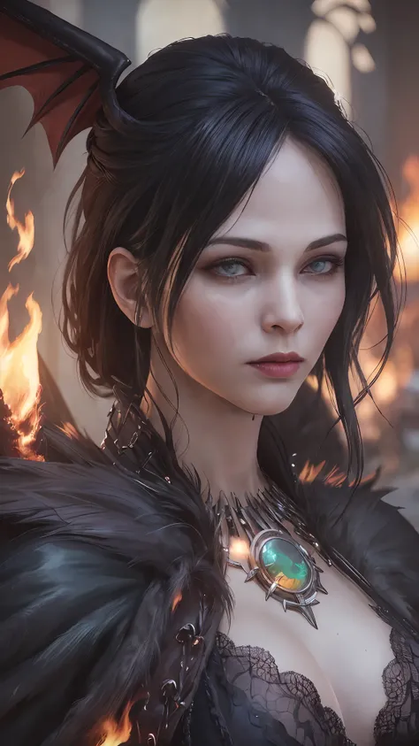 (Dark Fantasy:1.2), (Masterpiece, Epic Quality, Epic Realism, Ultra Resolution, 8K Photo Unity, Epic Detail: 1.1), witch fur robe, (((morrigan))), dark hair, (((waiving a fire spell))), (Intricate Details, Dynamic Angle, Rim Lighting, Soft Lighting, (Profe...