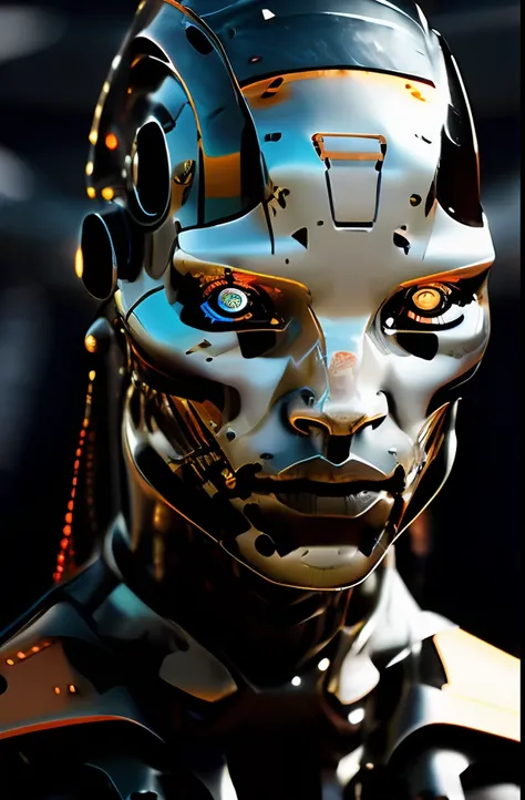 a closeup of a cyborg , deep focus, intricate details, matt black and orange colors, day, midday, photograph, highly detailed, 1...