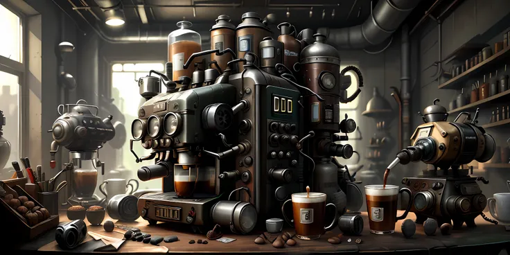 diesel punk ai coffee machine