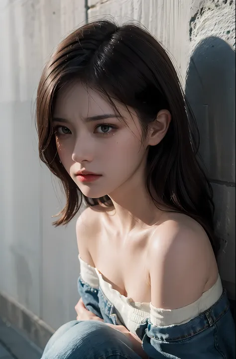 Best Quality, Masterpiece, Ultra High Resolution, (Realistic: 1.4), Original Photo, (True Skin Texture: 1.3), (Film Grain: 1.3), Panorama, Portrait, Very Wide Lens, Narrow Waist, Denim Lens, (In the Dark, Deep Shadows, Low Profile, Cold Light,) Night, Clos...