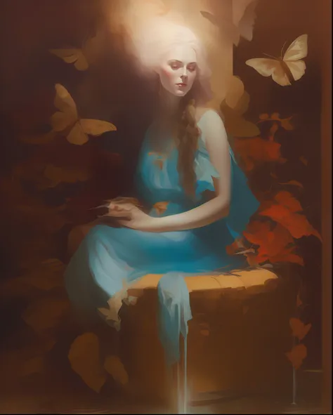 painting of a woman sitting in a fountain, illuminated by bright light、peter mohrbacher」, by jeremy chong, artgerm julie bell be...