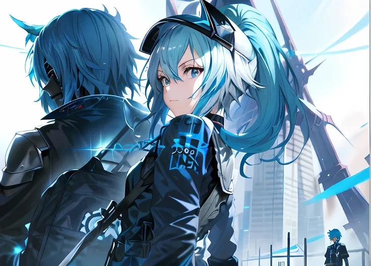 blue hairs,Anime characters wearing white shirts and black helmets, 2 d anime style, style of anime4 K, From the night of the ark, Badass anime 8 K, 2d anime, Best anime 4k konachan wallpaper, zerochan art, Digital cyberpunk anime art, trending on artstati...