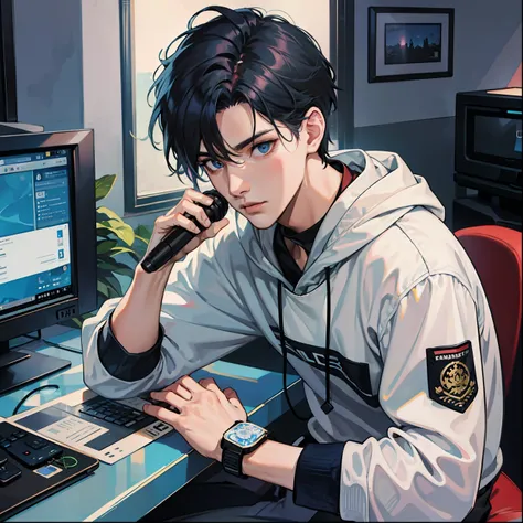Anime boy calls to talk, ig studios anime style, nightcore, style of anime4 K, High quality anime art style, Anime boy, young anime man, Anime art style, Digital anime illustration, Anime style. 8K, in an anime style, male anime character, Kawasi,best qual...