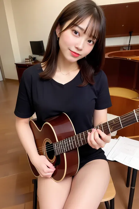 beautiful woman playing classical guitar、musical instruments are expensive instruments that cost 100 million yen、the teacher２９id...