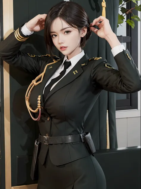 Very detailed CG unity 8K wallpaper,(tmasterpiece),(best qualtiy),(ultra - detailed),(Ultra photo realsisim),(best character detail:1.36),Nikon D750 f / 1.4 55mm,profesional lighting, physically-based renderingt, 1girll, Female soldier,army suit,Dark green...