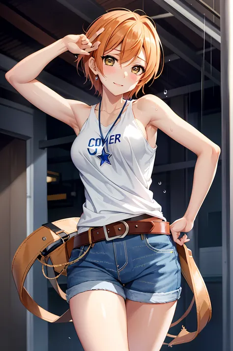 hoshizora rin, best quality,(beauty), 1girl,phisically-based render ,ultra highres,(cowboy shot:1.5),narrow waist, skinny, leona...