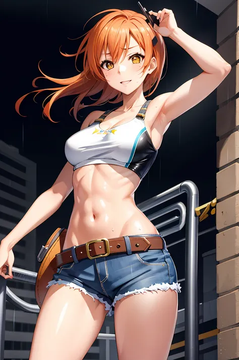 hoshizora rin, best quality,(beauty), 1girl,phisically-based render ,ultra highres,(cowboy shot:1.5),narrow waist, skinny, leona...