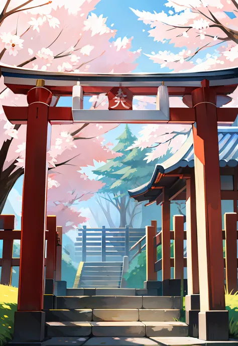 shrines,under a sakura tree,Japanese style,solo person,White body,White ears,White hair,Overall white,Orange-yellow eyes,Wolf tail,Wolf orcs,Shiki God Wolf,young,wearing a Taoist robe,Ultra-clear screen,Soft lines