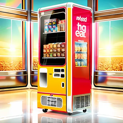 snack vending machines， the big black screen in the middle is the monitor，there is an advertisement for snacks on the fuselage，r...