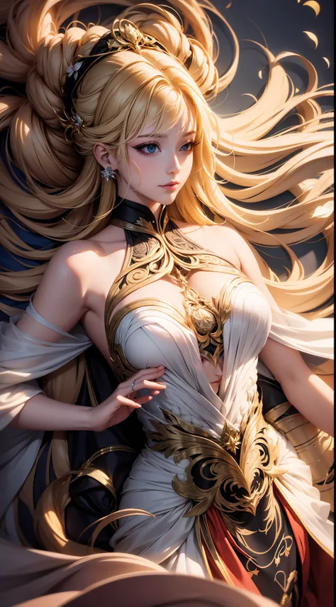 blond hairbl,Royal sister,jofficialart,unity8kwallpaper,ultradetailed,beautifulandaesthetic,masterpiece,bestquality,(zentangle,mandala,tangle,entangle),(fractalart:1.3),(1girl:1.1),extremelydetailed,dynamicangle,cowboyshot,themostbeautifulformofchaos,elega...