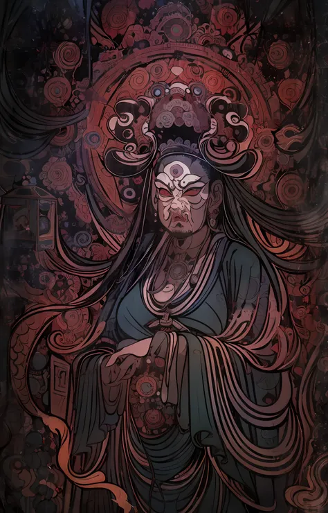 mural，masterpiece, traditional_media, best quality, , [realistic], extremely detailed cg ,rakshasa woman，dark fantasy, intense a...