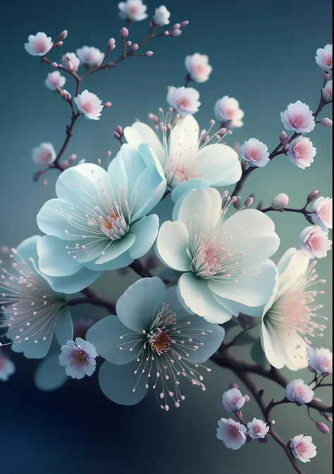 there is a close up of a bunch of flowers on a branch, paul barson, flower blossoms, beautiful digital artwork, beautiful digita...