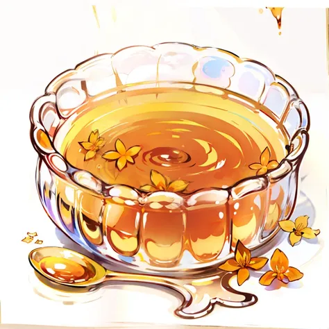 pictogram，petal glass bowl，there was a bowl of glass honey, honey, glass bowl, sweet osmanthus, a jar of honey, marmalade, syrup...