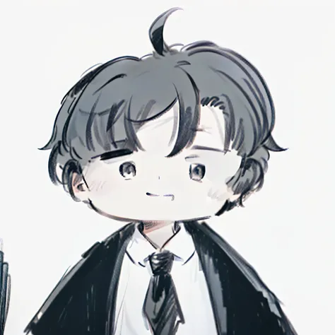 there is a cartoon of a boy in a suit and tie, he has dark grey hairs, inspired by okumura togyu, cel - shaded art style, black ...