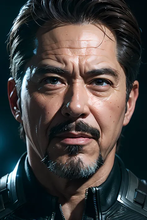 Marvel, Old man Tony Stark, realistically, dynamic lights, old, gray stubble, full shoot, (extremely detailed CG unity 8k wallpaper), trending on ArtStation, trending on CGSociety, High Detail, Sharp focus, dramatic, photorealistic