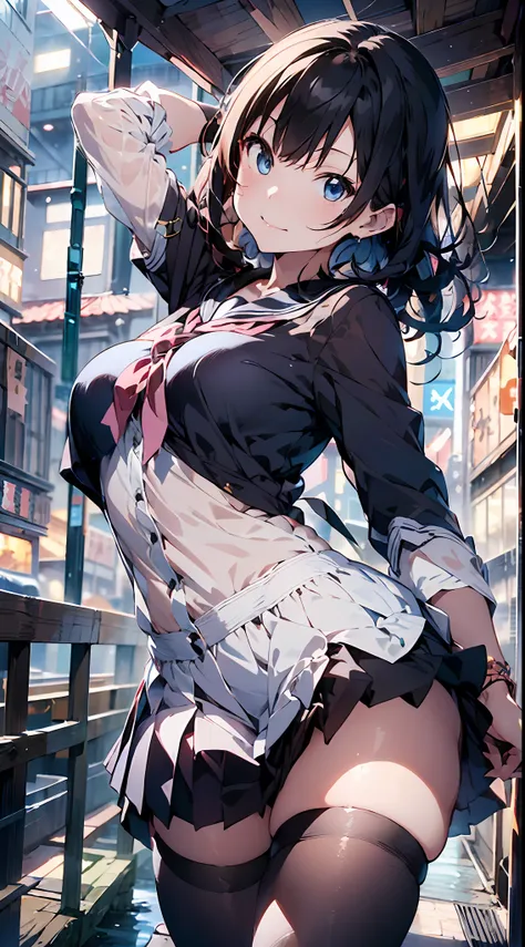 Anime style illustration, A high resolution, Ultra detailed, (1girll:1.3), (Dynamic pose):1.0 BREAK, Cowboy shot, (Pale skin:1.3), ((Detailed blue eyes)), (Bokeh effect), (Dynamic Angle), 1 The extremely beautiful and charming anime Kamo River, (Wearing sc...