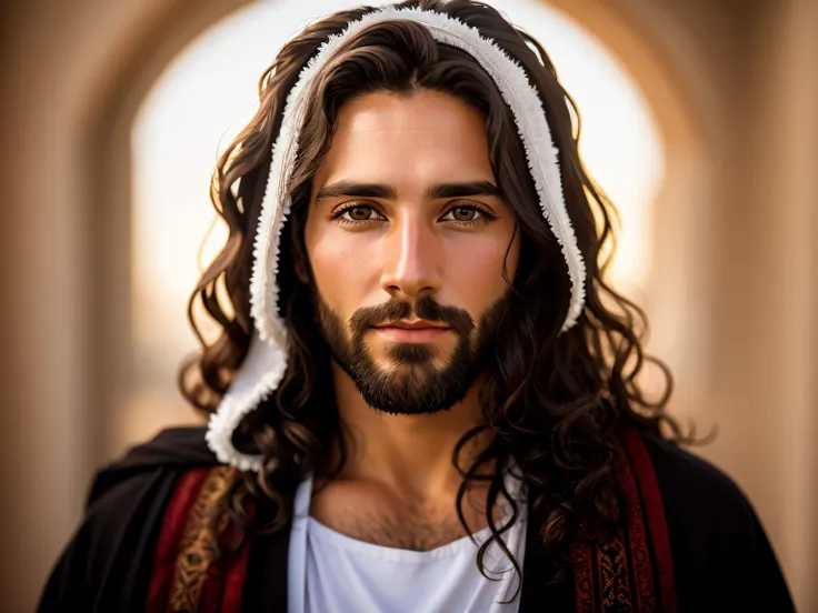 create a portrait of jesus christ's face, realistic, young and beautiful