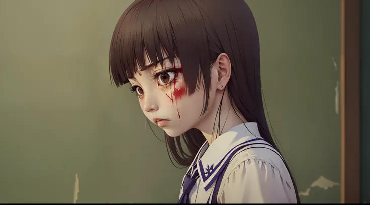 woman、choke with sobs、teardrop、wounds、pain、mtu、apathy、merciless、sad、unhelpless、scar、Bruising、blood stain、repression、agony、helplessness