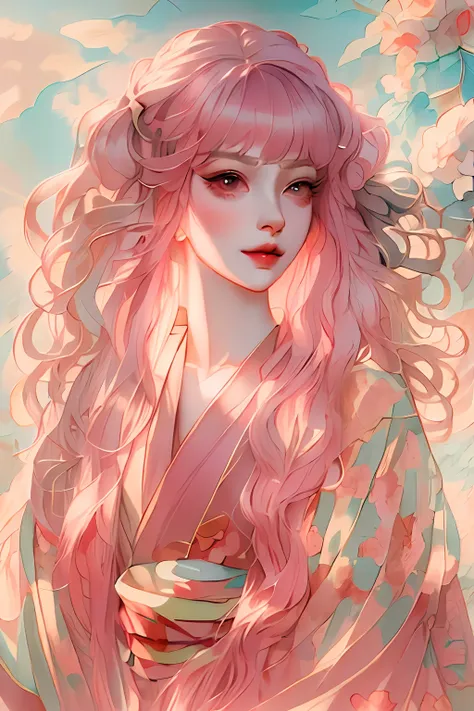 anime girl with pink hair and a kimono, artwork in the style of guweiz, anime styled digital art, beautiful anime style, beautiful anime portrait, digital art on pixiv, anime digital art, kawaii realistic portrait, beautiful anime girl, anime style 4 k, an...